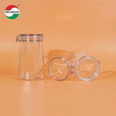 1080ML Przejrzystość do przechowywania z recyklingu, plastikowe, przejrzyste puszki z PET, słoiki z zamkniętymi szybami, z nakrętką z śrubą, żywność dla zwierząt domowych, słoiki do kawy