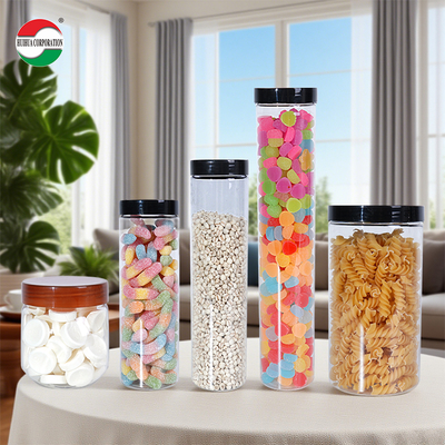 Dobrą jakość Żywność klasy przejrzysty plastikowy cylinder plastikowy może PET słoik z śrubą górną pokrywą dla miękkich cukierków żywności ciastka ciastka