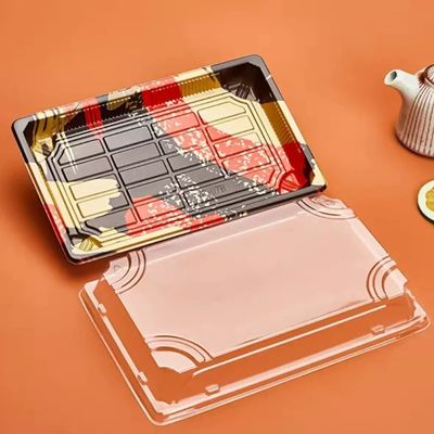 Custom Cake Packaging Transparent Disposable Takeout Sushi Tray Rectangular Plastic Sushi Food Packing Tray Sushi Box with Lid