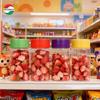 Ekologiczna, okrągła plastikowa butelka PET do kontaktu z żywnością z kolorową zakrętką do kapsułek Gummy z orzecha włoskiego