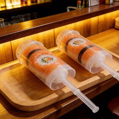 Niestandardowe logo Nowy modny przyjazny dla środowiska PP plastikowy pojemnik na rolki sushi typu push-up pop tube shooter cup cylinder z pokrywką
