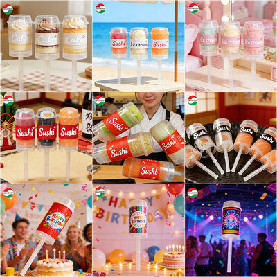 Custom New Design Sushi Push Pop up Food Grade PP Plastic Tube Packaging for Cake Jelly Container