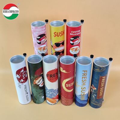 Niestandardowy ekologiczny papier kraftowy klasy spożywczej Sushi Push Pop Roll Cylinder pakujący na wynos Sushi Roll Tubes Logo tłoczone na gorąco