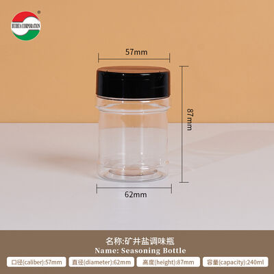 Clear PET Container Bottle Custom Color PP Lid Plastic Spice Shaker Jar for Pepper and Salt Usage