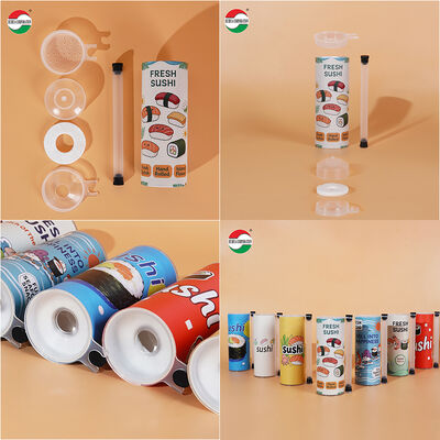Custom Printed Push Up Sushi Paper Tube Packaging Food Grade Cylinder Can With Soy Sauce Tube Holder