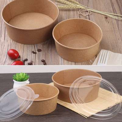 Kraft Paper Food Takeaway Box Fruit Salad Packaging Containers With Plastic Cover
